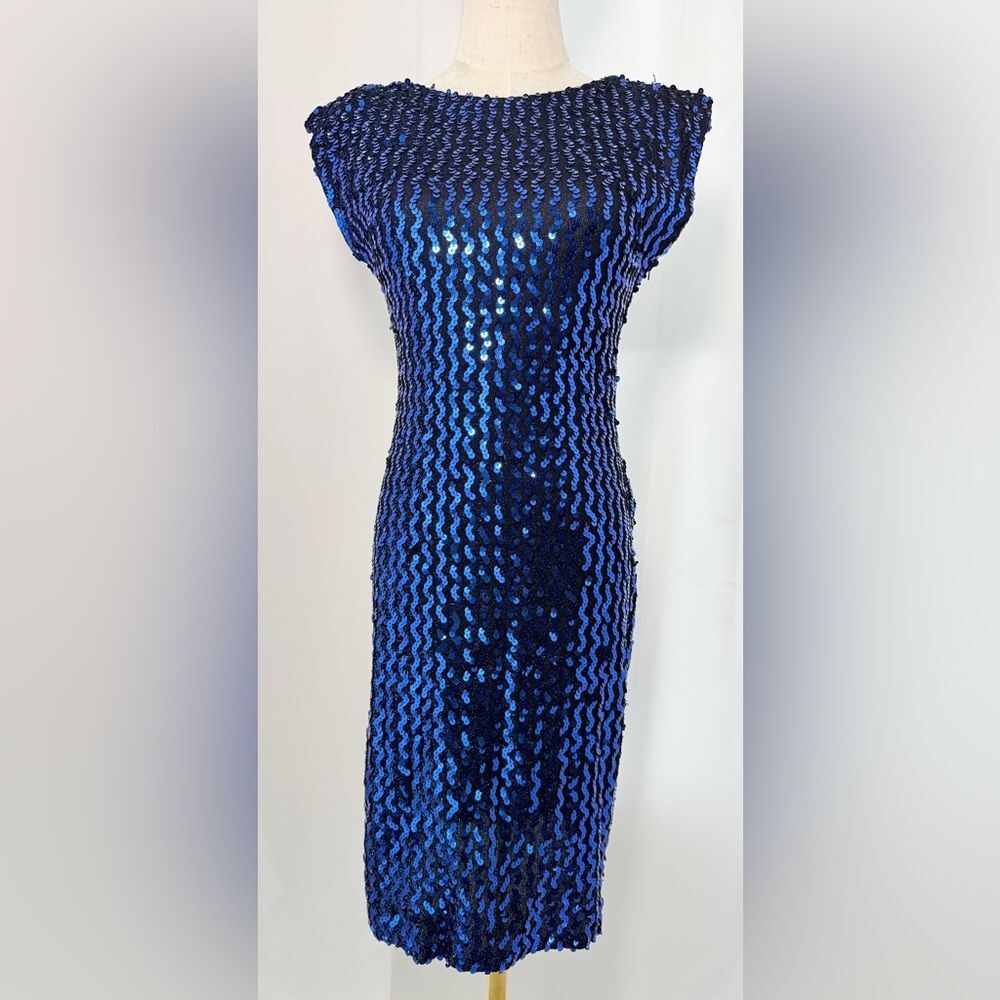VINTAGE 80s GLENROB sequin scoop back bodycon DRESS SMALL